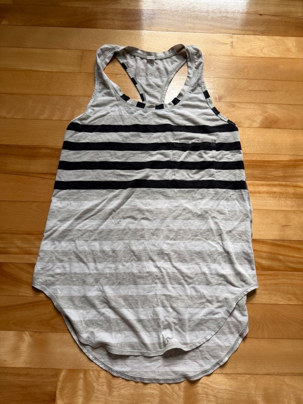 Lululemon sleeveless tank, size 2, gray/black/white striped